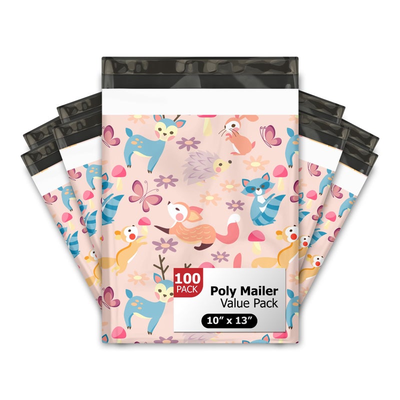 Pro Supply Global 10x13 (100) Woodland Critters Designer Poly Mailers Shipping Envelopes Premium Printed Bags - Image 1